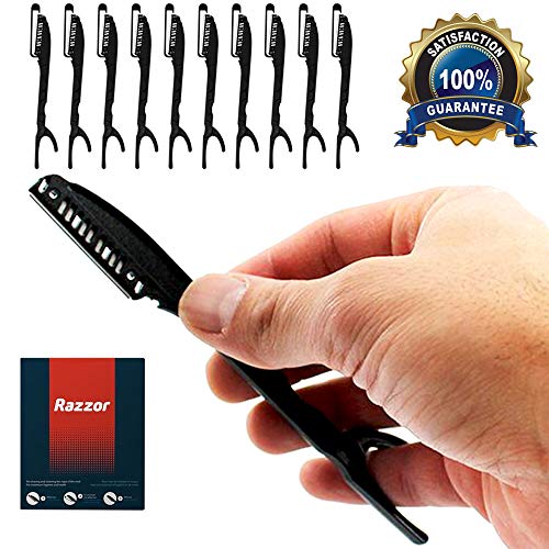 RAZZOR PROFESSIONAL Disposable Straight RAZORS for Precise Shaping of Hair and Beard, Stainless steel Straight Single-edge blade (WITH SAFETY LOCK) Smooth Shave Barber Razors (Box of 10) - Thumbnail 6