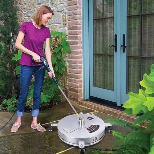 HoldOneLight Limpiador de Superficies 33cm con 4 Ruedas, Acero Inoxidable y Conector rápido 1/4", Accesorio hidrolimpiadora con Varillas y boquillas Repuesto, hasta 4000 PSI