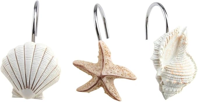N\A 12 unids Seashell Starfish Shower Cortina Cortina Hangos Resina