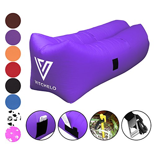 Vitchelo Inflatable Lounger Sofa Couch Chair Seat & Air Bag. Ripstop Lazy Bag Suitable for Camping Beach Park & Festivals. Supports Up to 400lbs. 8.2 ft Long. Portable Foldable & Tear Free(Purple)