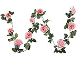 Houda Vintage Artificial Fake Silk Flowers Rose Garland Plant Vine Home Garden Wall Wedding Decor 2 PCS (Pink)