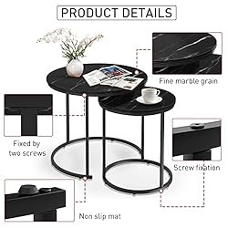 Black Marble Nesting Coffee Table for Small Place