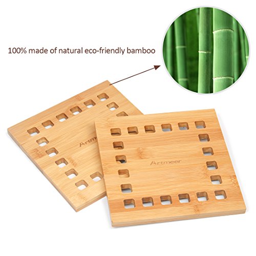 Bamboo Trivet Set of 2 Pack,Trivet Mats Hot Pot Holder Pads For Kitchen Tool is Heat Resistant by Artmeer
