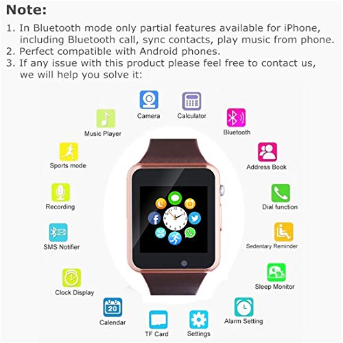 Smart Watch, Smartwatch Phone Sport Smart Wrist Watch with SD Card Pedometer Camera Call Text Touch Screen Compatible for Samsung LG Huawei Android and iPhone (Partial Features) for Men Women Teens