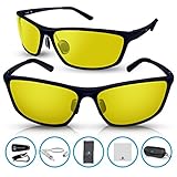 BLUPOND Night Driving Glasses for Men/Women - Semi Polarized Yellow Tint HD Vision Anti Glare Lens - Unbreakable Metal Frame - Rally