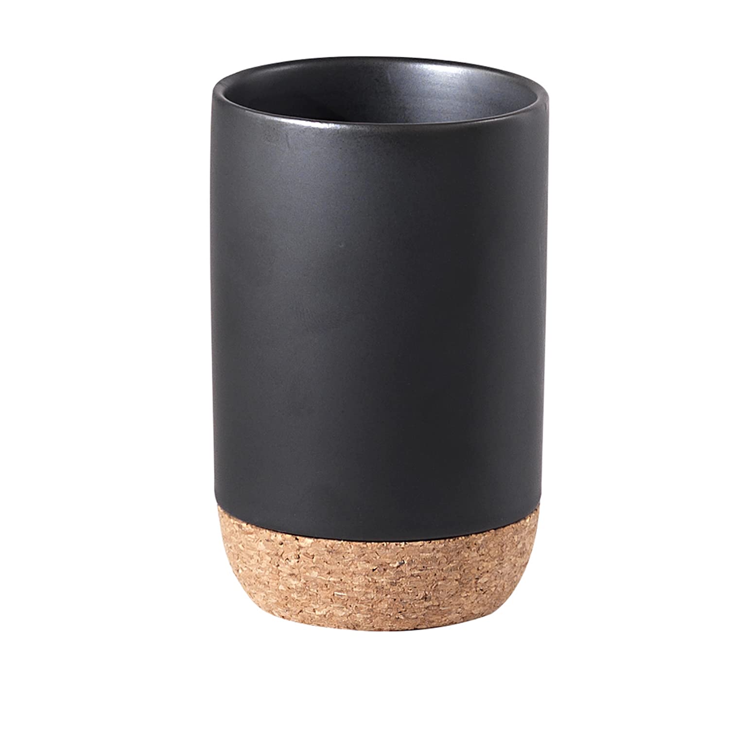 Gedy Black G-Canberra Toothbrush Holder for Bathroom, Size and Weight: 10.5 x 7 cm and 0.25 kg, Toothpaste Holder and Toothbrush Ceramic and Cork Black Finish, R&D Design, 2 Years