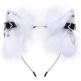 QinRuan Cat Ear HairBand Faux Fur Animal Ears Metal Chain Punk Dark Cosplay Custume Gothic Style Headwear
