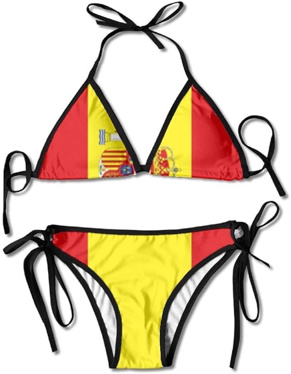 Uosliks Spanish Flag Womens Wrap Top Bottom Bathing Suit Bikini