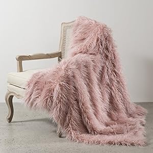 Pink Mongolian Lamb Faux Fur Throw Blanket- 58" x 60 ...