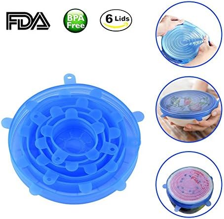Silicone Food Wrap 6-Pack, SICAO Silicone Stretch Bowl Lids Food Saver Covers Pot Cup Lids- BPA Free, Dishwasher, Microwave, Oven and Freezer Safe