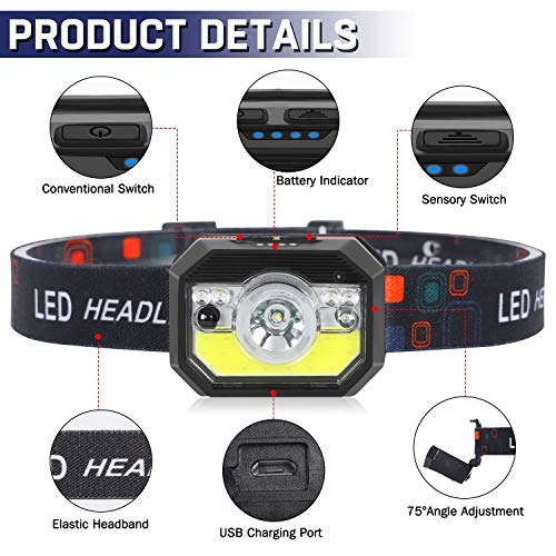 MLIAIMCE Stirnlampe LED Wiederaufladbar, 2 Stück 2000 Lumens Superhell Sensor Stirnlampe 11 Modi Kopflampe,IPX4… – Bild 3
