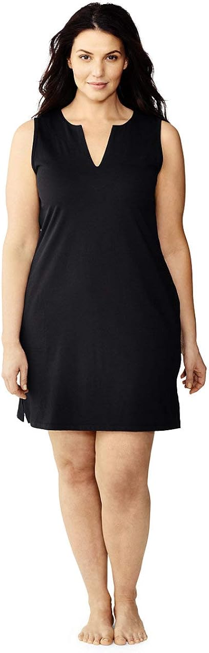 Amazon.com: Lands' End Women's Plus Size Cotton Jersey Sleeveless Swim Cover-up Dress 2X Black 