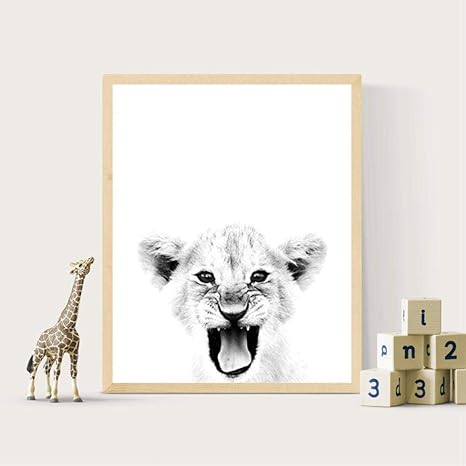 Juabc Baby Lion Poster und Print Wildlife Wandkunst Leinwand Malerei