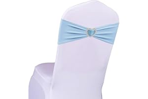 WYFMYD Baby Blue Spandex Chair Sashes 50 Pack Light Blue Sashes for Chairs Covers Stretch Chair Sashes Band with Heart Buckle Slider Wedding Sashes Bows for Banquet Party Event Decoration