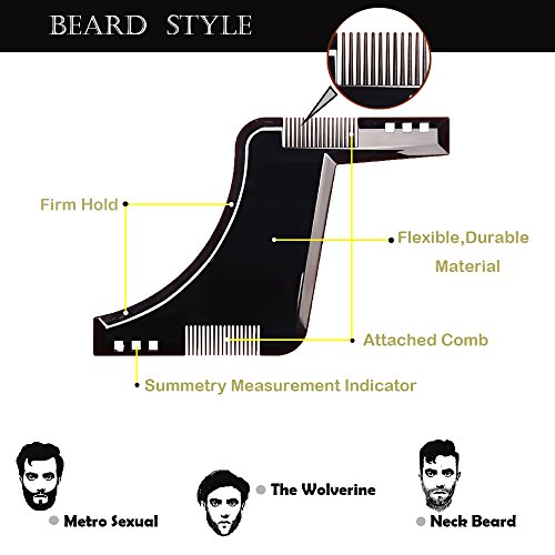 Beard Trimming Apron + the Beard Template Bib Guide Tool Mustache Shaper Comb Hair Catcher Cape Shaving Grooming Shaping Clippings Facial Styling Gift for Men, Black