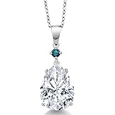 Gem Stone King 925 Sterling Silver Blue Diamond Pendant with Chain Set with Moissanite (9.27 Cttw)