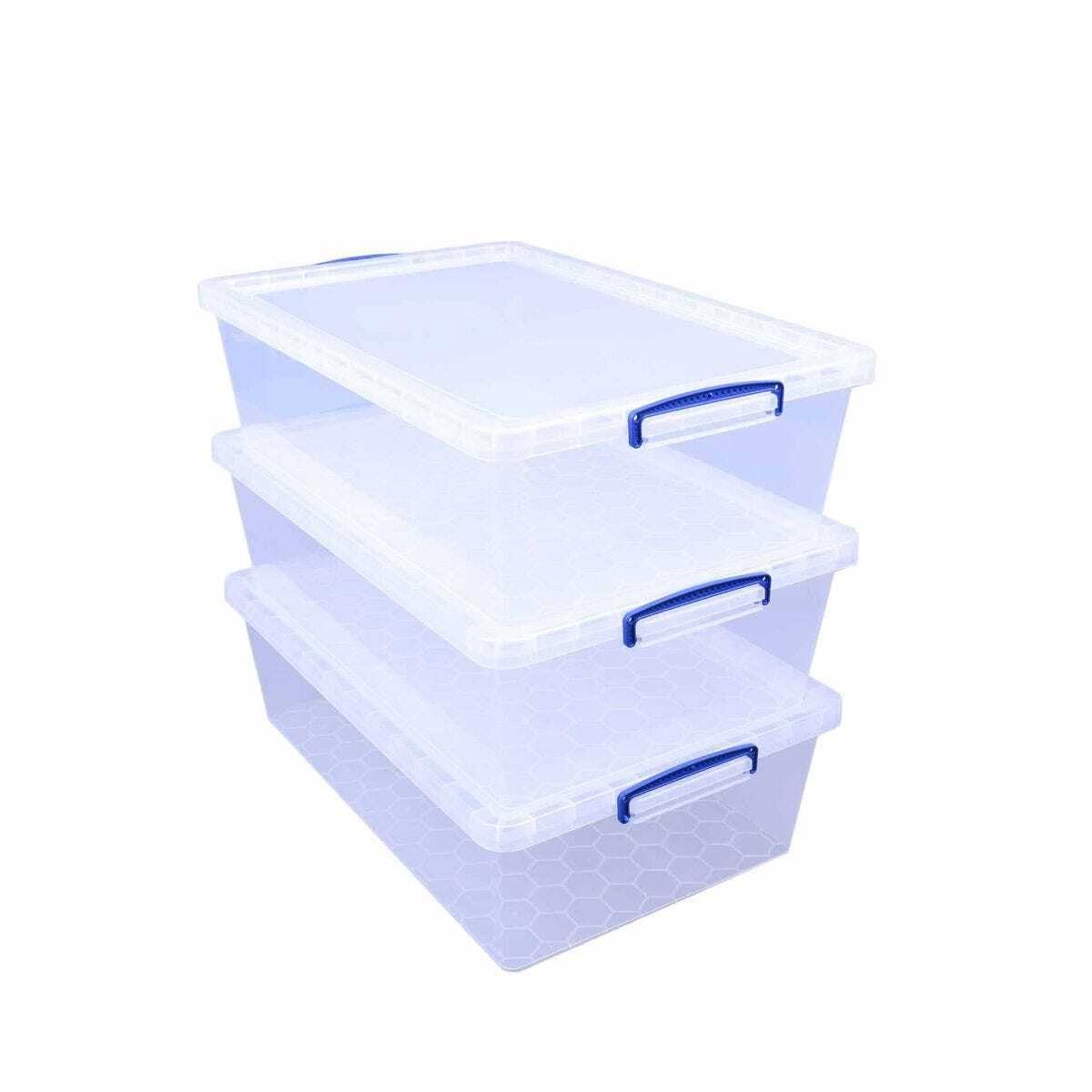 Really Useful Box Nestable Plastic Storage 43 Litre Clear (Pack of 3)