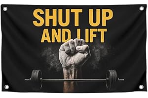 3x5 Feet Gym Flag with Motivated Quote ''Shut Up And Lift''- Mens Cool Poster Polyester On The Wall with Four Brass Grommets 