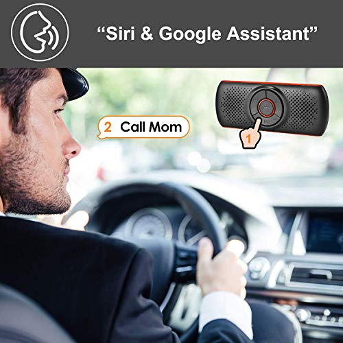 Aigoss Handsfree Bluetooth for Cell Phone, Car Bluetooth Speakerphone with Siri and Google Assistant, Wireless Car Kit Music Speaker Supports 2 Phones Connection Simultaneously