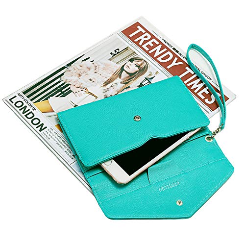 Krosslon Rfid Passport Holder Wristlet Travel Wallet Trifold Documents Organizer Slim Purse, Fit US UK CA Passport Cover Best Traveling Accessories for Women, Turquoise(213#)