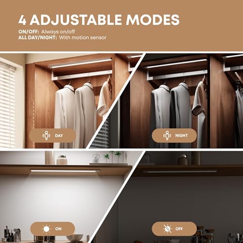 LROLTEF Under Cabinet Kitchen Lights Motion Sensor Dimmable 21cm 1500mAh 6500K LED Under Counter USB-C Rechargeable Wardrobe Sensor Indoor Night Lights for Kitchen Shelf Stairs Closet 2 Pack