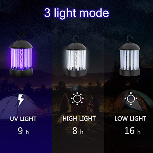 okk Electronic Bug Zapper Indoor and Outdoor, Portable Mosquito Killer Lamp Waterproof IP66 UV Insect Killer Trap with LED for Flies,Pests and Gnats, 2020 Updated Mosquito Light with Button [2-in-1]