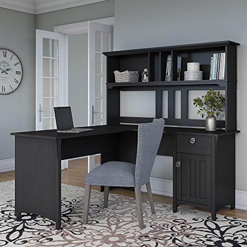 Bush Furniture Salinas L Shaped Desk with Hutch, 60W, Vintage Black