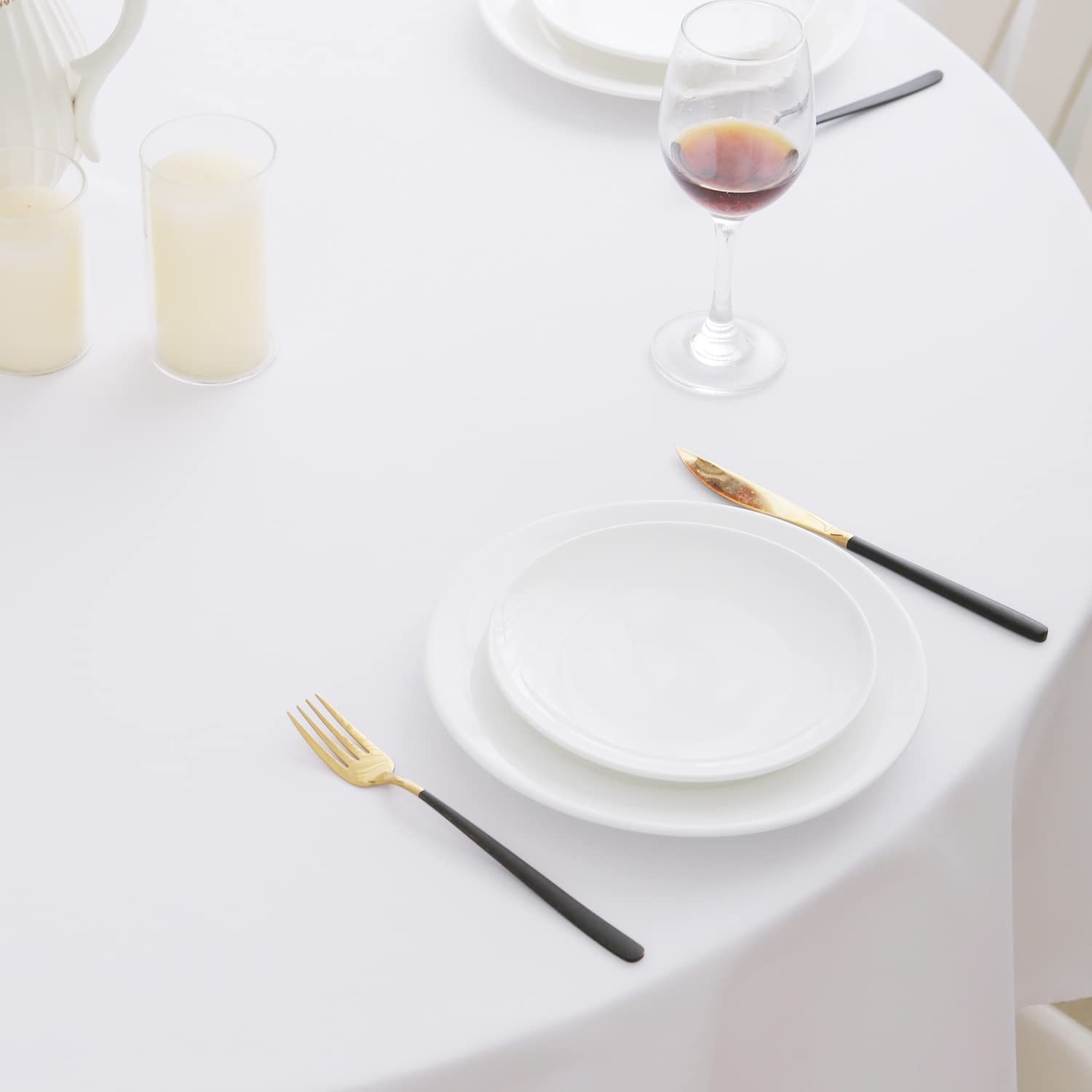 Romanstile Round Table Cloth - 120cm White, Water & Stain Resistant, Polyester Table Cover for Coffee, Kitchen, Dining, Party, Wedding, Garden, Indoor, 47 Inch