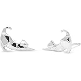 Boma Jewelry Sterling Silver Origami Stretching Cat Stud Earrings
