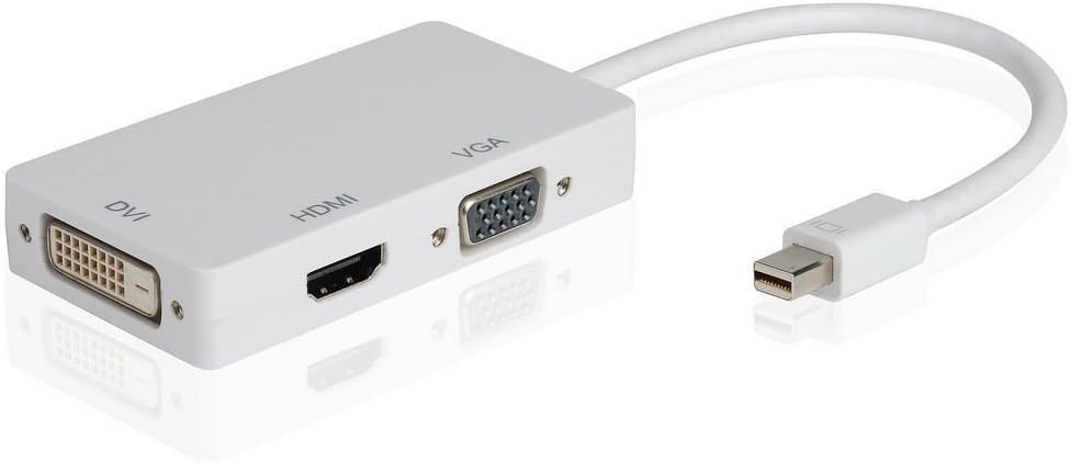 Everprime 3 in 1 Mini Display Port DP to DVI VGA HDMI TV AV HDTV Adapter M/F Converter Thunderbolt Cable (White)