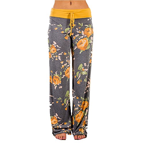 WFTBDREAM Pajamas For Women Floral Printed Wide Leg Palazzo Lounge Pants High Drawstring Waist L