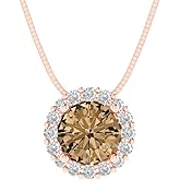 Clara Pucci 1.16 cttw Champagne Simulated Diamond Rose Gold-Plated Silver Necklace and Pendant for Women (16" Box Chain,Round Cut,6.5mm)