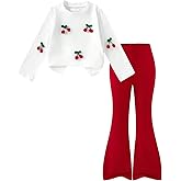 SOLY HUX Girl's 2 Piece Outfits Cherry Long Sleeve T Shirt and Flare Pants Set Cute Fall Clothes