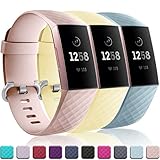 Wepro Bands Replacement Compatible Fitbit Charge 3 for Women Men Small, 3 Pack Sports Watch Band Strap Waterproof Wristband for Fitbit Charge 3 & Charge 3 SE Tracker, Pink Sand, Cream Yellow, Aqua