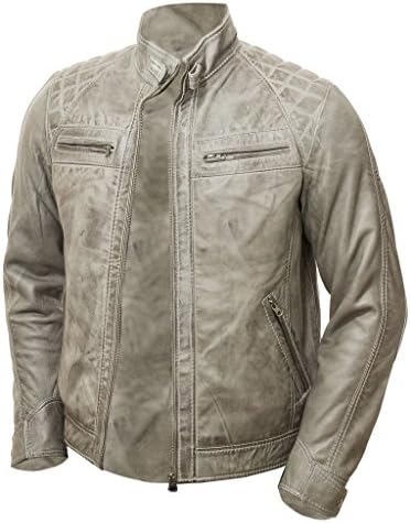 Abbraci Men's MotoBiker Vintage Shade Cafe Racer Quilted Motorcycle Padded Shoulder Wax Real Lambskin Leather Jacket