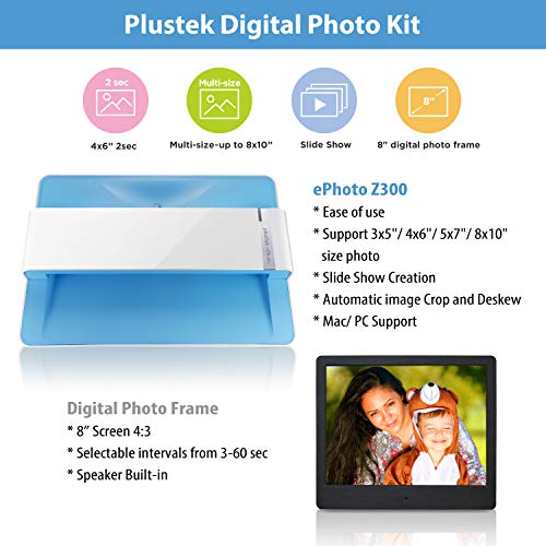 Plustek Photo Digital Kits - CCD Photo Scanner with Feeder + 8" Digital Photo Frame (1024x768) + 32G USB Drive - Total Personal Photo Digitization Solution