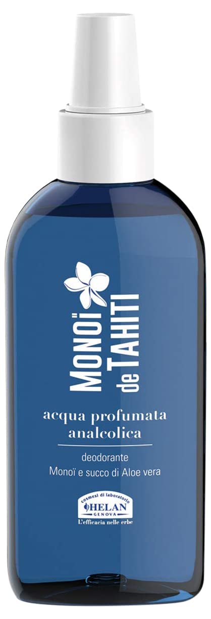 Helan, Monoi De Tahiti - Lotion Tonique Visage et Corps sans Alcool, Naturelle et Douce, Parfum Femme et Homme Idéal comme Eau Deodorant Rafraîchissant et Parfumé avec Aloe Vera, 150 ml, Made in Italy