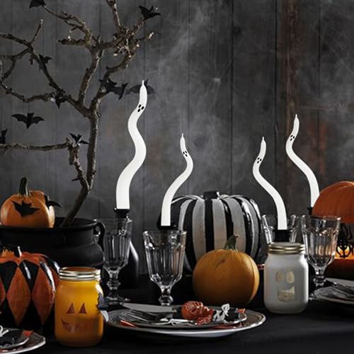 Spooky Ghost Taper Candles 4-Pack, Halloween Centerpieces for Dining Table, Twisted Candle Decor for Mantel, Scary Indoor Home Party Decoration