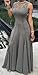 Bigyonger Women's Round Neck Slim Sleeveless Pleated Maxi Dress grey XL