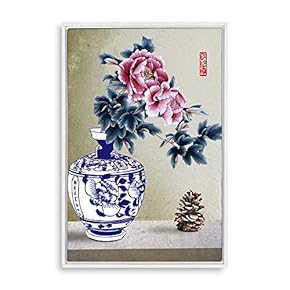 Framed Canvas Wall Art for Living Room, Bedroom Blue and White Porcelain Canvas Prints for Modern Home Decoration Ready to Hang - 16"x24" inches