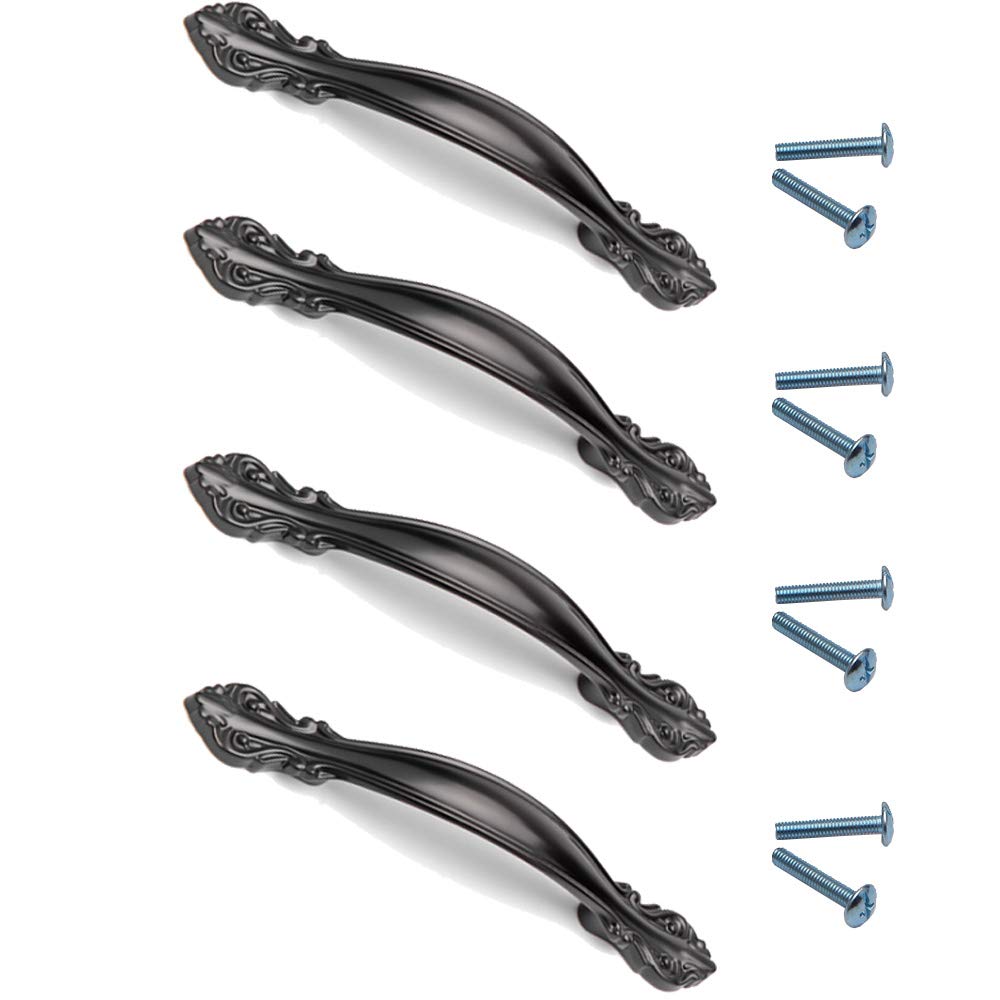 4 Piece Arched Cabinet Door Bow Handle Black Vintage Cabinet Handle with 8 Screws for Kitchen Cabinets, Drawers, Wooden Doors, Garden Doors (Black)