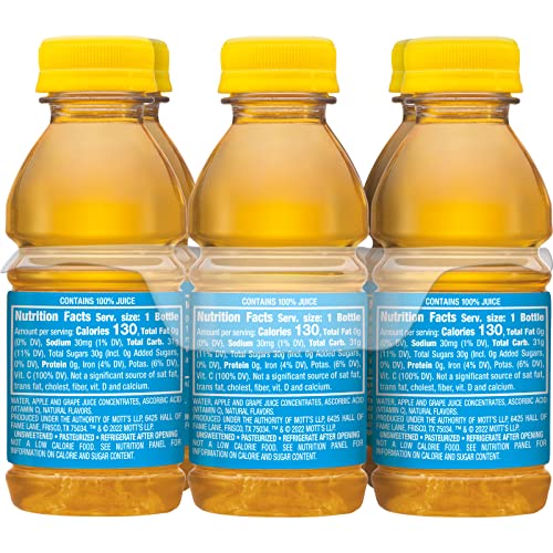 MOTT’S 100% APPLE WHITE GRAPE JUICE, 8 FL OZ BOTTLES, 6 PACK