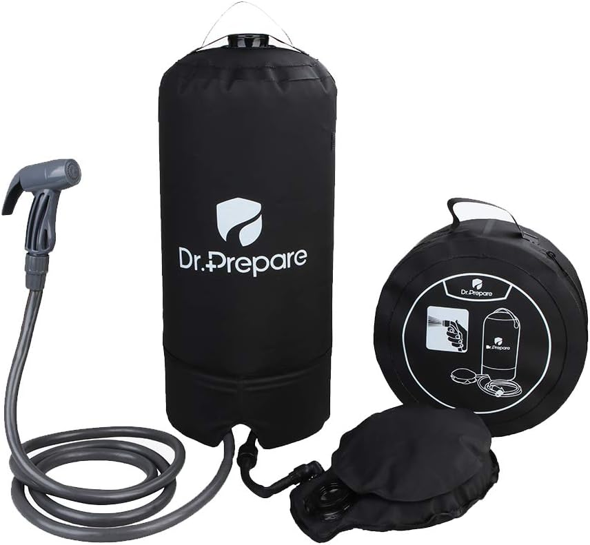DR.PREPARE Camping Shower, Portable Outdoor Camping Shower Camp Shower, Solar Shower with Upgraded Screw Lid, Pressure Foot Pump and Nozzle, Portable Shower for Camping Beach Hiking Trip[Upgraded Ver] : Sports & Outdoors