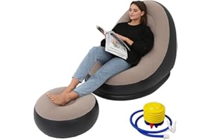 Inflatable Chair with Ottoman, Blow Up Inflatable Sofa with Air Pump Soft Foldable Lazy Sofa for Livingroom, Bedroom, Reading