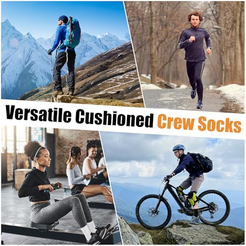 Niorasen 6 Pairs Mens Socks, Cushioned Breathable Sports Socks Outdoor Multipack, Comfortable Crew Cotton Athletic sock for Work Walking Hiking Running, Black White Grey Pure Black Pure White