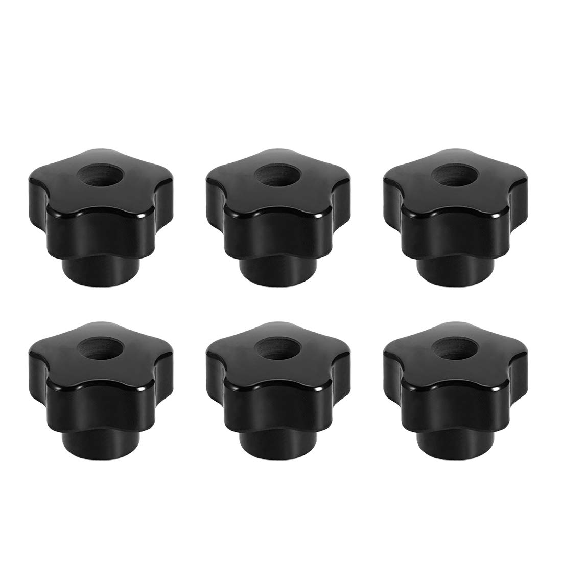 sourcing map Star Knob Grip Handle M10 Diameter Brass Insert Female Thread Set of 6 Black