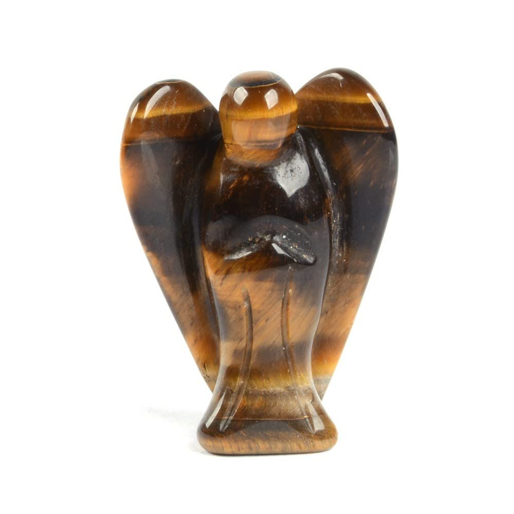 Carved Golden Tiger's Eye Gemstone Peace Angel Pocket Guardian AngelHealing Statue 1.5 inch