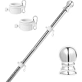 YKFLY Flag Pole Kit 5ft Flag Pole for Outside House, Flag Poles with Tangle Free Flag Pole Rings for 3x5 American Flag Mounting Bracket Stainless Steel Heavy Duty for Yard Truck Boat(Without Bracket)