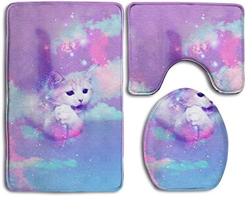Bathroom Accessories Bath Rug Microfiber 3D Pattern Fancy Cat Sets 3 Piece Toilet Mat Non-Slip Shower Floor Rugs Pedestal Rug + Lid Toilet Cover + Bath Mat