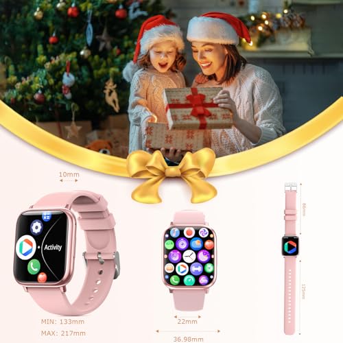 Women's Smart Watch 1.83 Inch HD Touch Screen Smartwatch with Calls Bluetooth Fitness Tracker 120+ Sports Modes Heart Rate Monitor SpO2 Blood Pressure IP68 Sleep Monitor Android iOS (Pink)